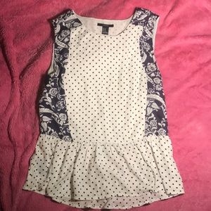 Forever 21 Baby Doll White and Navy Blue Blouse